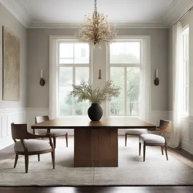 The designer placed the dining table squarely in the center of the room, with firmness and conviction.