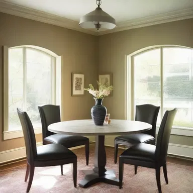 The author described the room as being furnished with a squarely shaped table and chairs.