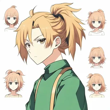 In the anime series, the main character's hair is styled in a uniquely and squarely shaped manner.