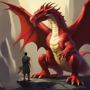 The hero faced the mighty dragon squarely, determined to defeat it and save the kingdom.