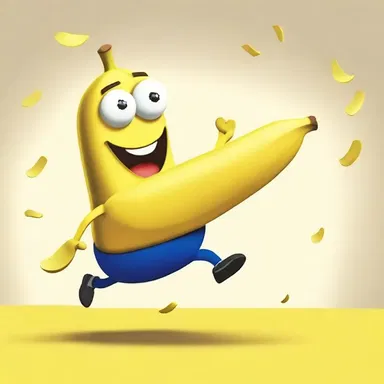 The character stepped square onto the banana peel and slipped, causing everyone to burst into laughter.