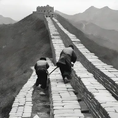 During the construction of the Great Wall of China, thousands of workers engaged in manual labor to build the massive structure.