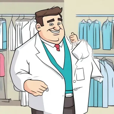 In the cartoon, the dry cleaner character diligently removes stains from the characters' clothes, making them look pristine again.