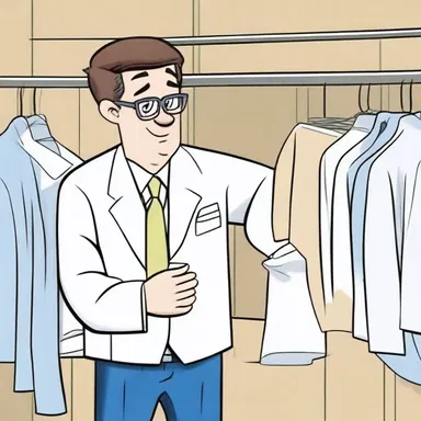 In the cartoon, the dry cleaner character diligently removes stains from the characters' clothes, making them look pristine again.