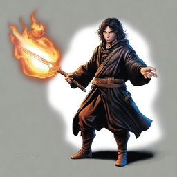 This is a high-quality digital art image that showcases a slim and handsome male Halfling wizard, depicted in the style of Michael Whelan