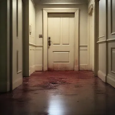 As the door creaked open, a dark dab of blood lay on the floor, filling the room with a sense of impending doom.