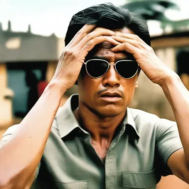 In the movie, the main character dabbed their forehead with a handkerchief to cool down.