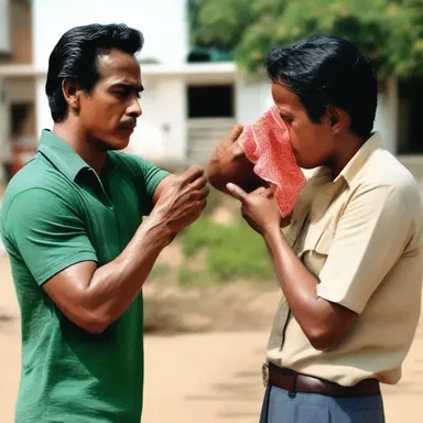 In the movie, the main character dabbed their forehead with a handkerchief to cool down.