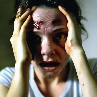 In the horror movie, the main character nervously dabbed sweat from her forehead.