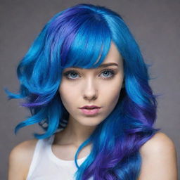 A youthful girl with vibrant, neon-blue hair, radiating a unique sense of style and personality