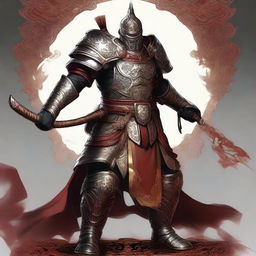 This is a high-quality digital art image showcasing a Yuan-Ti Bloodhunter outfitted in half plate armor