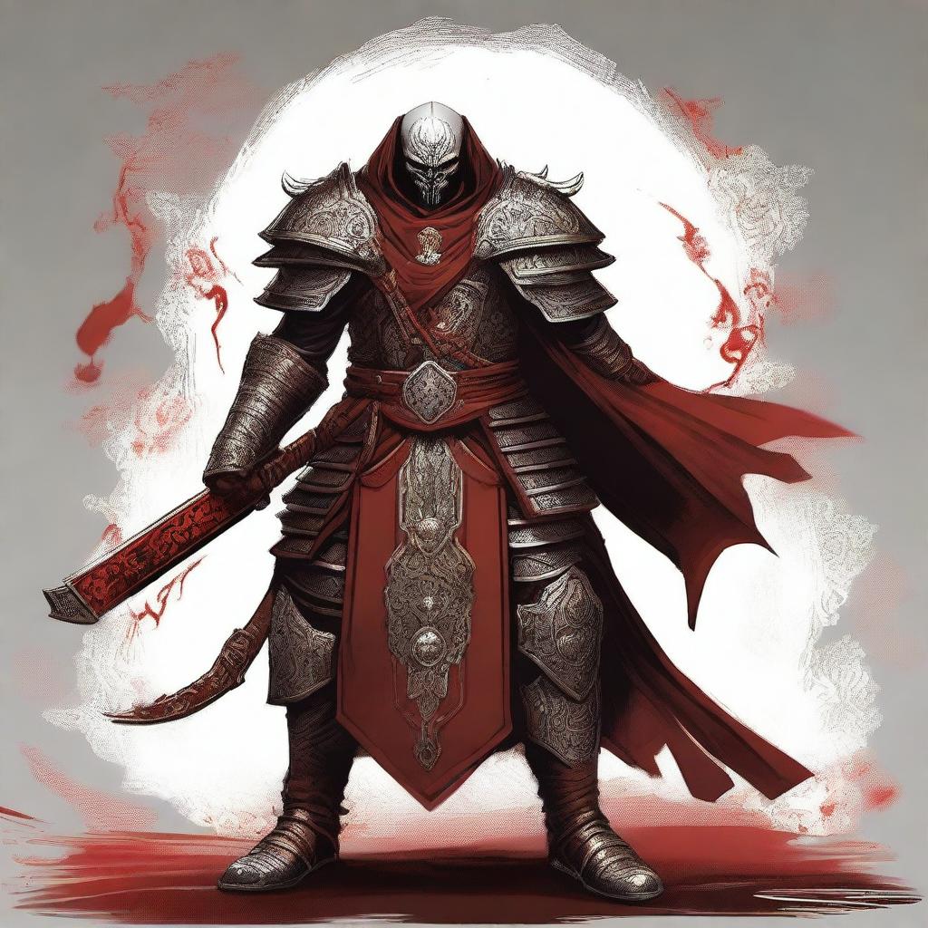 The image is a high-quality digital art piece featuring a Yuan-Ti Pureblood Bloodhunter, sans helmet, in half plate armor