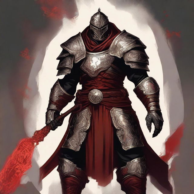 The image is a high-quality digital art piece featuring a Yuan-Ti Pureblood Bloodhunter, sans helmet, in half plate armor