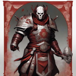 The image is a high-quality digital art piece featuring a Yuan-Ti Pureblood Bloodhunter, sans helmet, in half plate armor