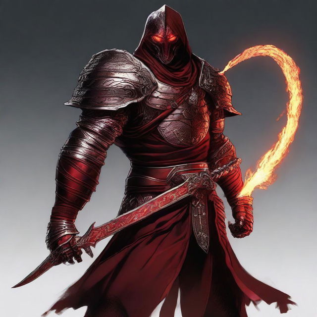 This digital art image of highest quality portrays a half-human, half-snake man Bloodhunter, helmetless and clad in half plate armor