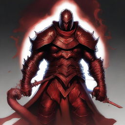 This digital art image of highest quality portrays a half-human, half-snake man Bloodhunter, helmetless and clad in half plate armor