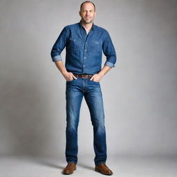 A realistic portrait of Andrew Tate wearing blue jeans, with cool and confident expression.