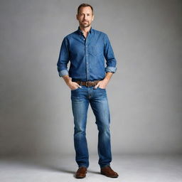 A realistic portrait of Andrew Tate wearing blue jeans, with cool and confident expression.