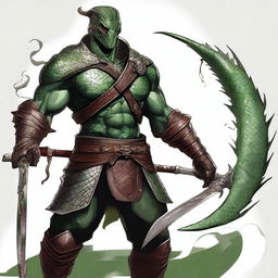 The image is a high-quality digital art piece, showcasing a half-human, half-snake man Bloodhunter