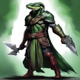 The image is a high-quality digital art piece, showcasing a half-human, half-snake man Bloodhunter