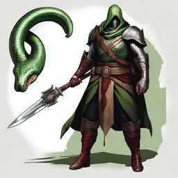 The image is a high-quality digital art piece, showcasing a half-human, half-snake man Bloodhunter