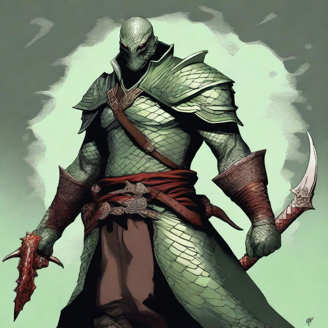 This digital art image of the highest quality features a half-human, half-snake man Bloodhunter