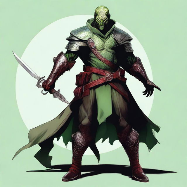 This is a high-quality digital art image, presenting a half-human, half-snake man Bloodhunter