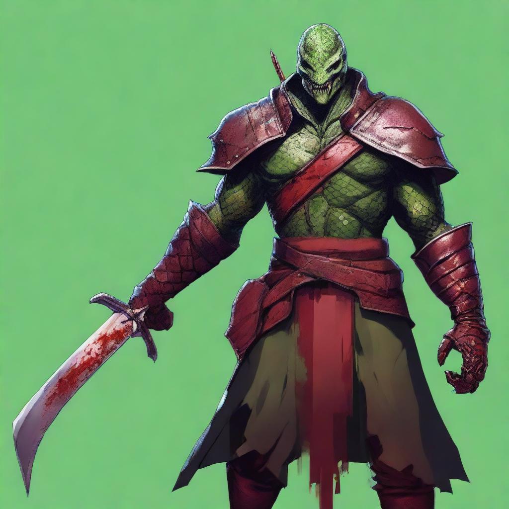 A high-quality digital art image features a half-human, half-snake man Bloodhunter