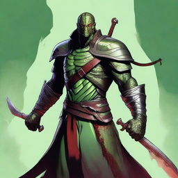 A high-quality digital art image features a half-human, half-snake man Bloodhunter