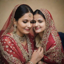 A Pakistani mother adorned in traditional attire, radiating affection and warmth