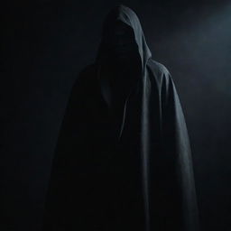 A mysterious unidentified man wearing a cloak that conceals his identity, standing in dramatic lighting