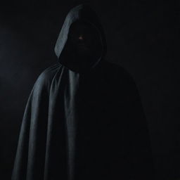 A mysterious unidentified man wearing a cloak that conceals his identity, standing in dramatic lighting