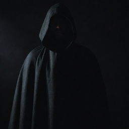 A mysterious unidentified man wearing a cloak that conceals his identity, standing in dramatic lighting