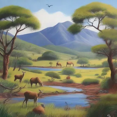 The artist painted a beautiful landscape featuring the endemic wildlife of the region.