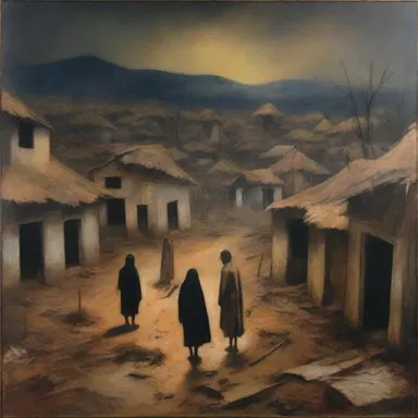 The painting depicted a haunting scene of a village devastated by an endemic disease.