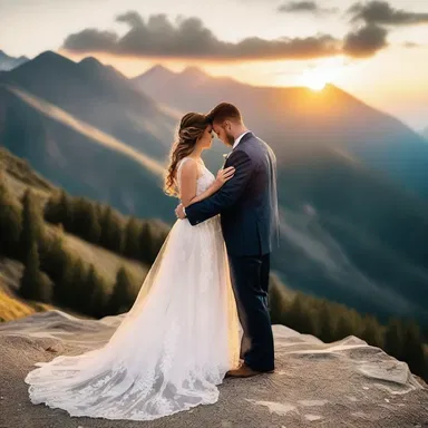 As the couple stood at the mountain pass, they were mesmerized by the stunning sunset and shared a romantic moment.
