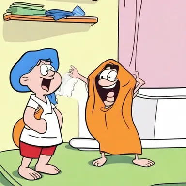 In the cartoon, the character comically tries to brush off scurf from their body, causing a humorous scene.