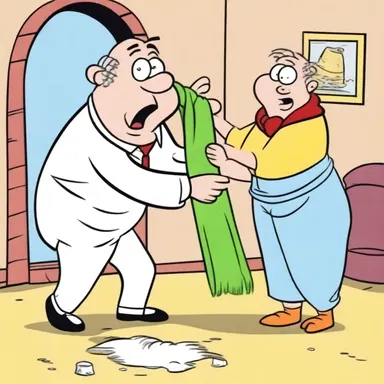 In the cartoon, the character comically tries to brush off scurf from their body, causing a humorous scene.