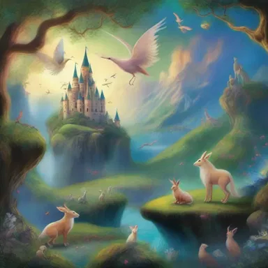 The fantasy painting depicted a mythical land populated by magical creatures and enchanted beings.
