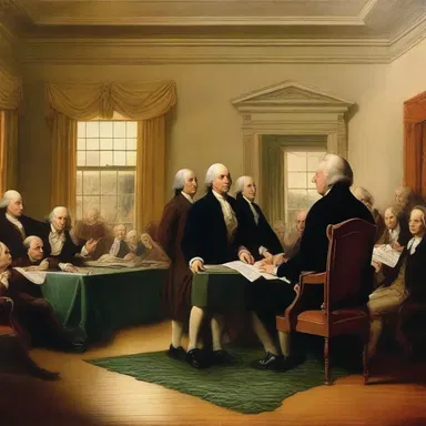 To depict the signing of the Declaration of Independence, the artist meticulously captured the facial expressions and body language of the founding fathers.