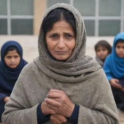 A dedicated teacher braving the extreme chill of a winter day at a government school in Islamabad, Pakistan, embodying resilience in the face of adversity.