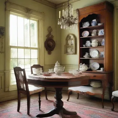 In the old mansion described in the book, antique bric-a-brac adorned the shelves and tables.
