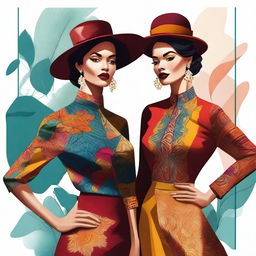 A high-quality digital art featuring two women in stylish and trendy outfits