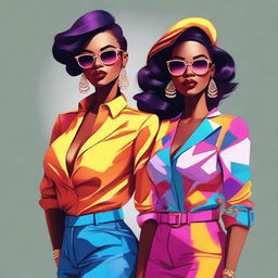 A high-quality digital art showcasing two women exuding confidence and style