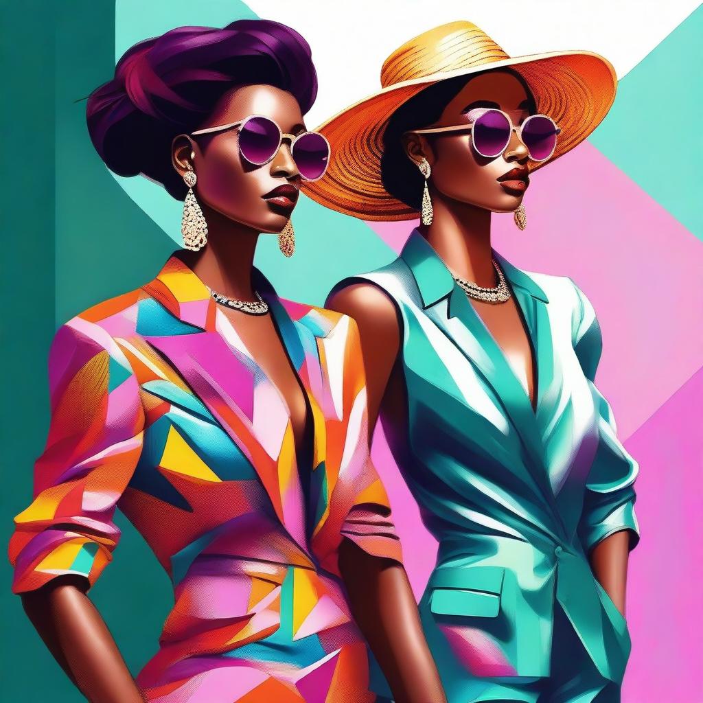 A high-quality digital art showcasing two women exuding confidence and style