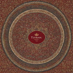 Create a logo representing a restaurant, incorporating an Iranian carpet design and the name 'Tehran'.