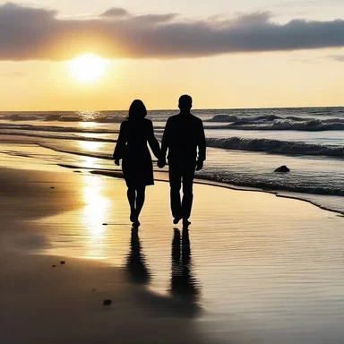 As the sun set, the couple held hands and walked along the beach, their footprints effacing with each gentle wave that washed over the sand.
