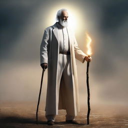 This high-quality digital art image showcases a poor white preacher holding a glowing walking stick