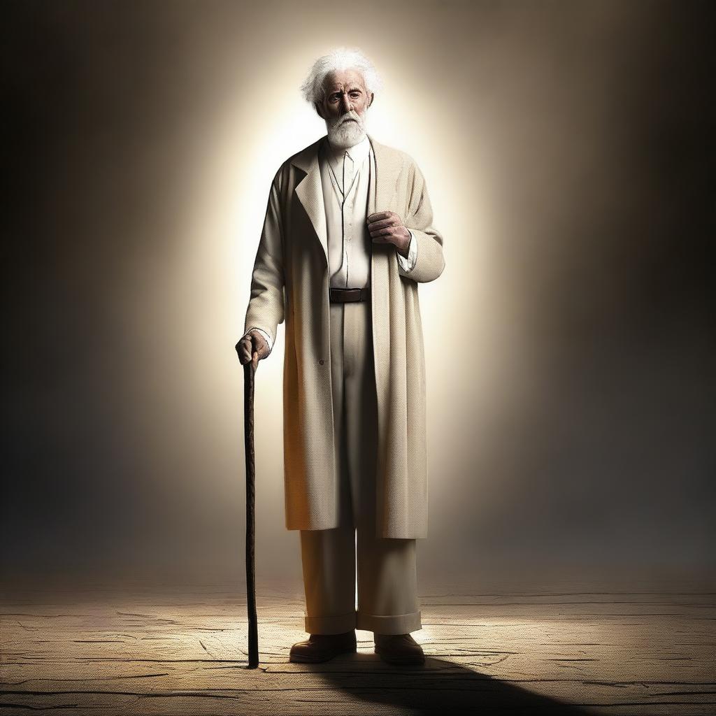 This high-quality digital art image showcases a poor white preacher holding a glowing walking stick