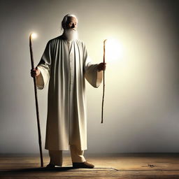 This high-quality digital art image showcases a poor white preacher holding a glowing walking stick